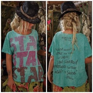 Magnolia Pearl Verona Star Star Star T Shirt OS Teal Graphic Quote Boho Art Top